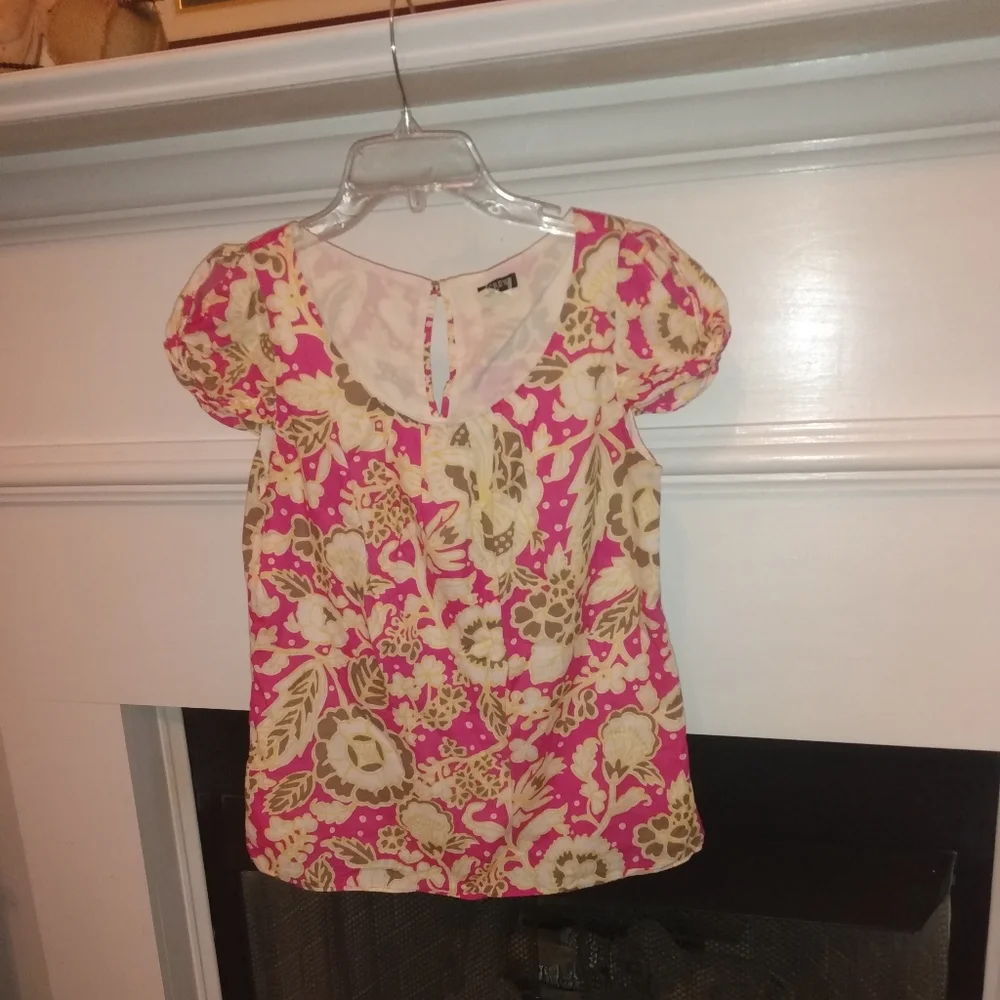 J.Crew brand cotton Cap Sleeve Pink Yellow Floral size 2
